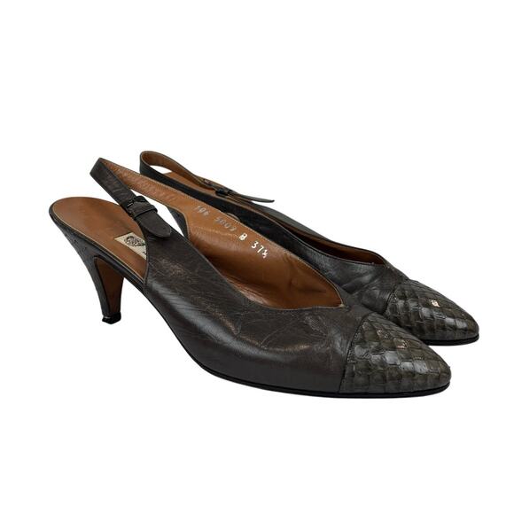 Vintage Gucci Leather Slingback Kitten Heels Women's 37.5B - Picture 1 of 14